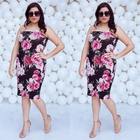 🎁Summer fun black with roses formed tube dress - Picture 2 of 4